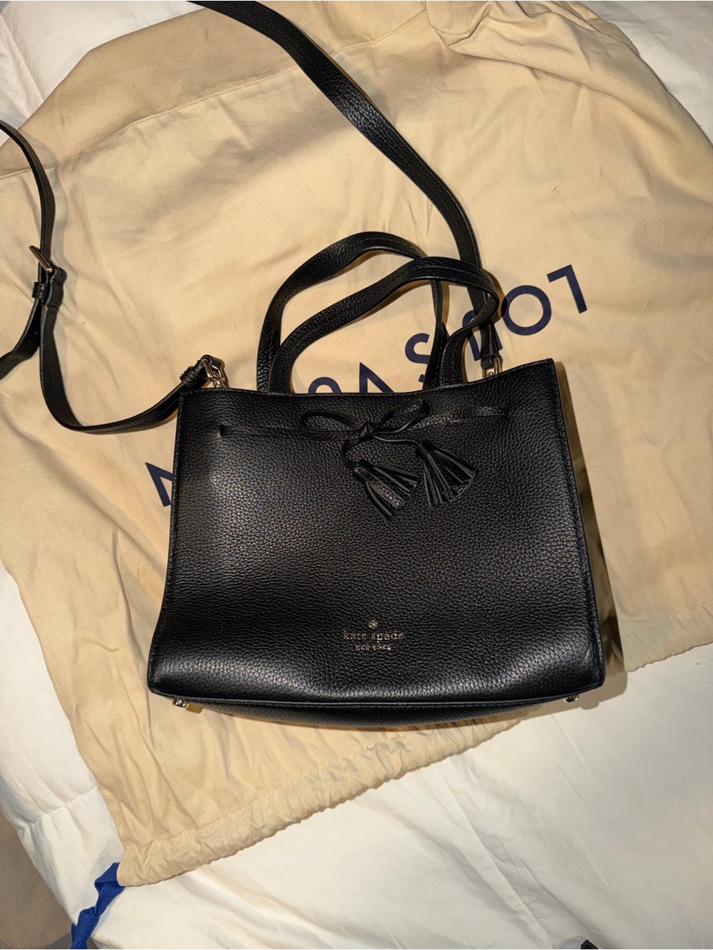 kate spade Black Pebbled Leather Tassel Shoulder Bag